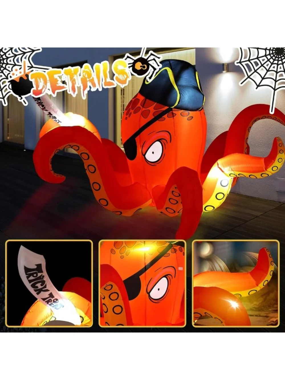Giant 7.2 ft Lighted Halloween Inflatable Pirate Octopus for Outdoor Decor